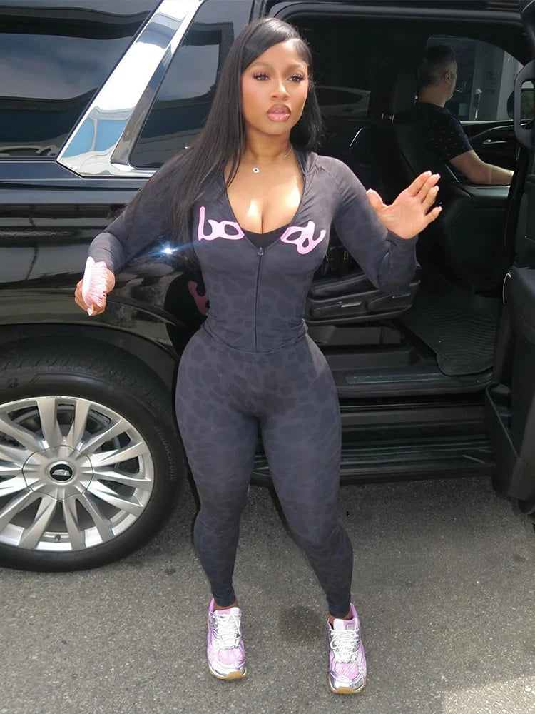 Letter Print 2 Piece Set Women Zip Cardigan Hooded Crop Jacket+Skinny Leggings Hot Girls Wild Sporty Style Outfits